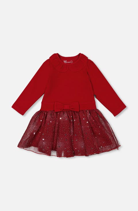 Bi-Material Dress with Glittering Skirt