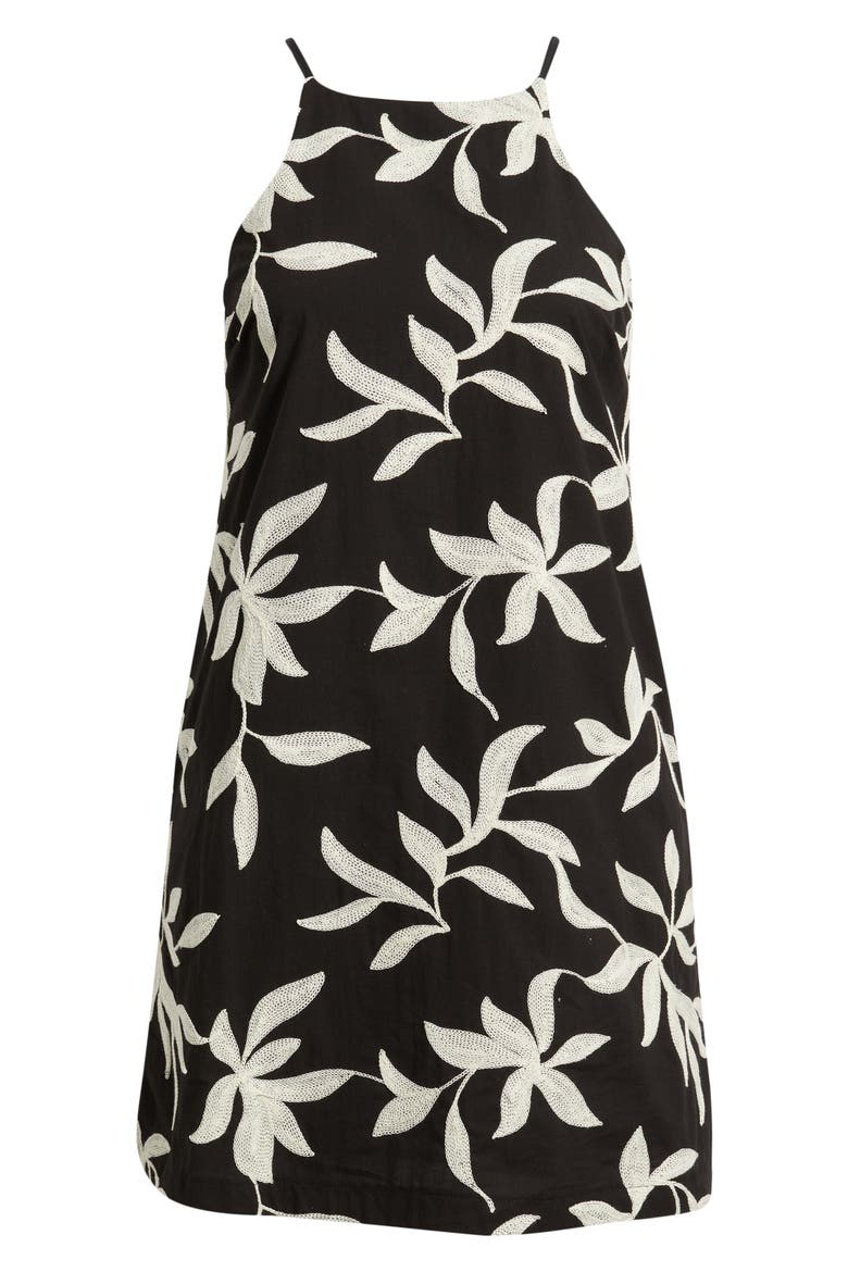 Floral Embroidered A-Line Minidress, Alternate, color, RICH BLACK 060