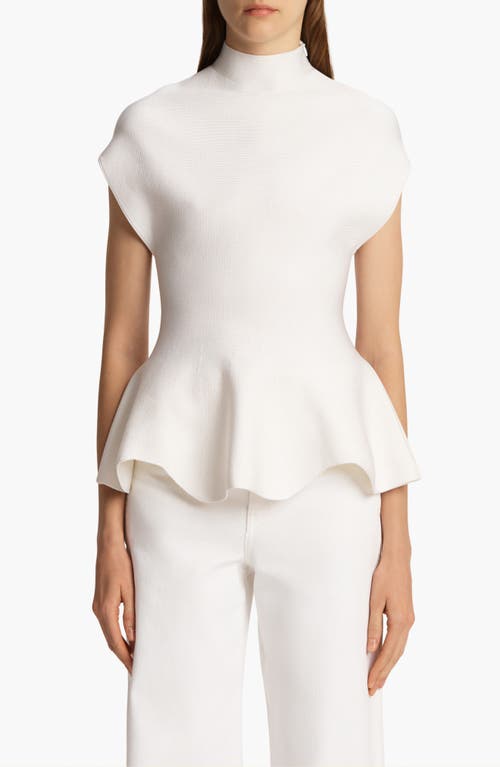 Khaite Andra Mock Neck Peplum Knit Top In White