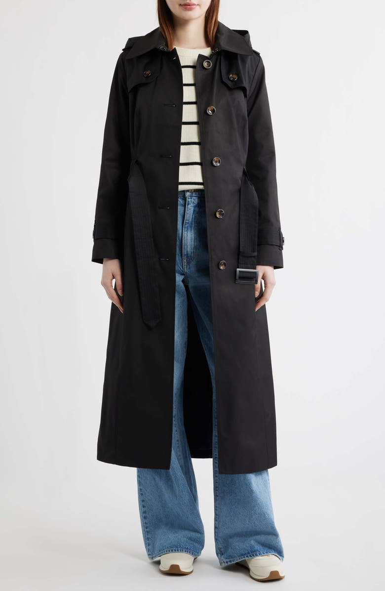 London Fog Cotton Blend Trench Coat, Alternate, color, Black