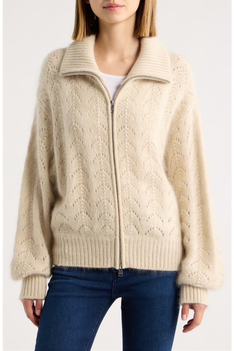 Airy Zip Cardigan, Alternate, color, BISCUIT