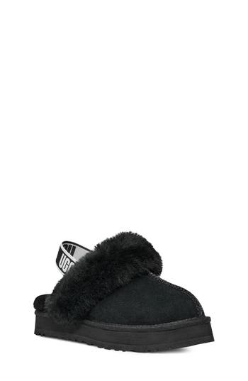 Ugg Funkette Logo-print Suede And Shearling Platform Slippers 6-10 Years In Black