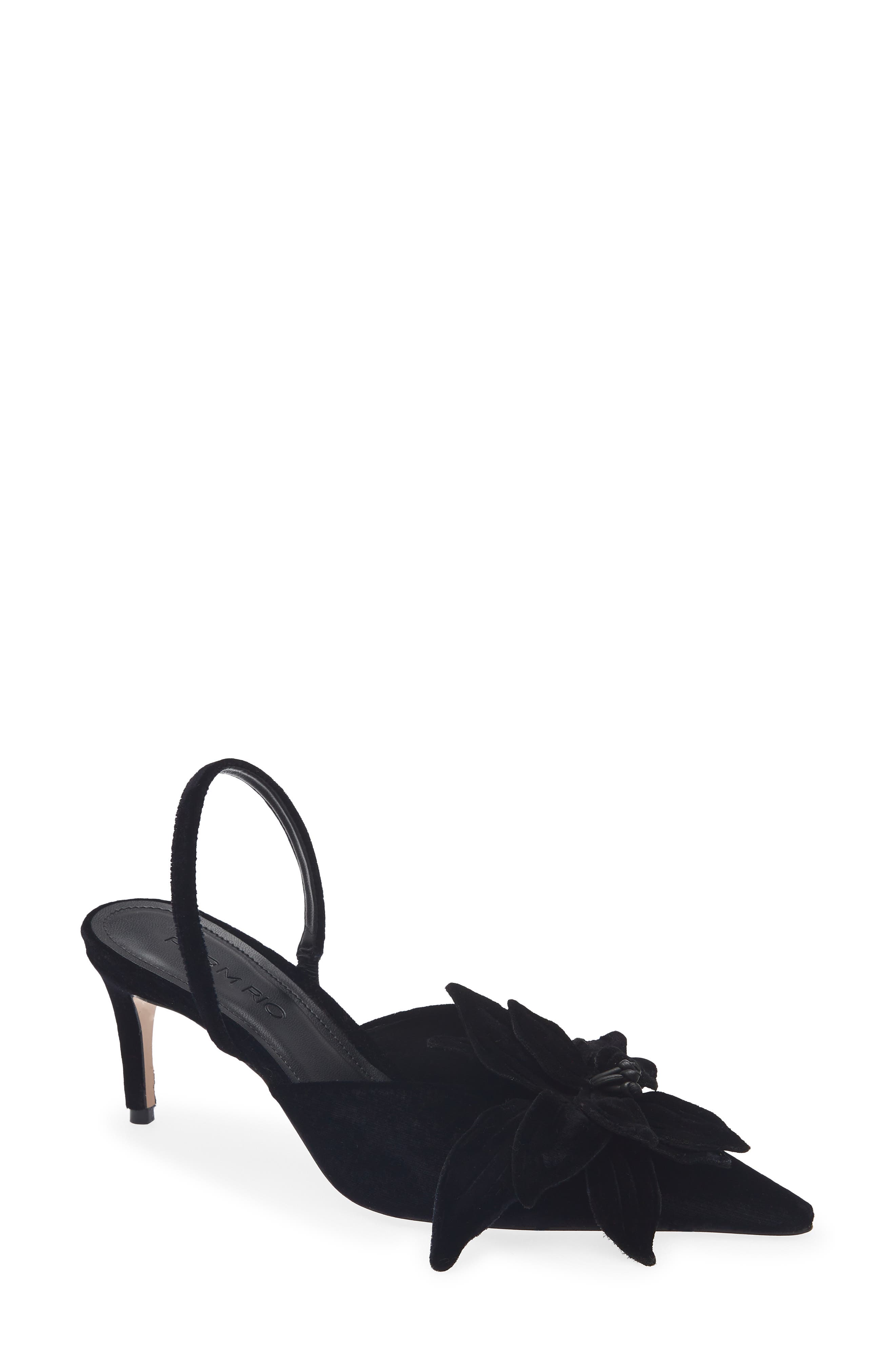 Flower Velvet Slingback Pump, Main, color, BLACK