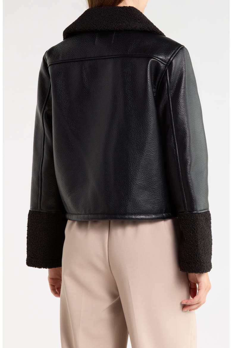 Faux Leather Jacket with Faux Fur Trim, Alternate, color, BLACK