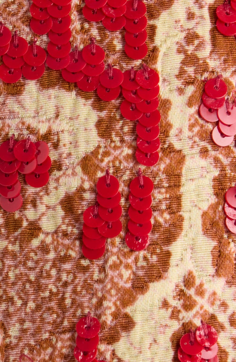 Dries Van Noten Birdy Snakeskin Print Sequin Single Breasted Blazer, Alternate, color, Brique