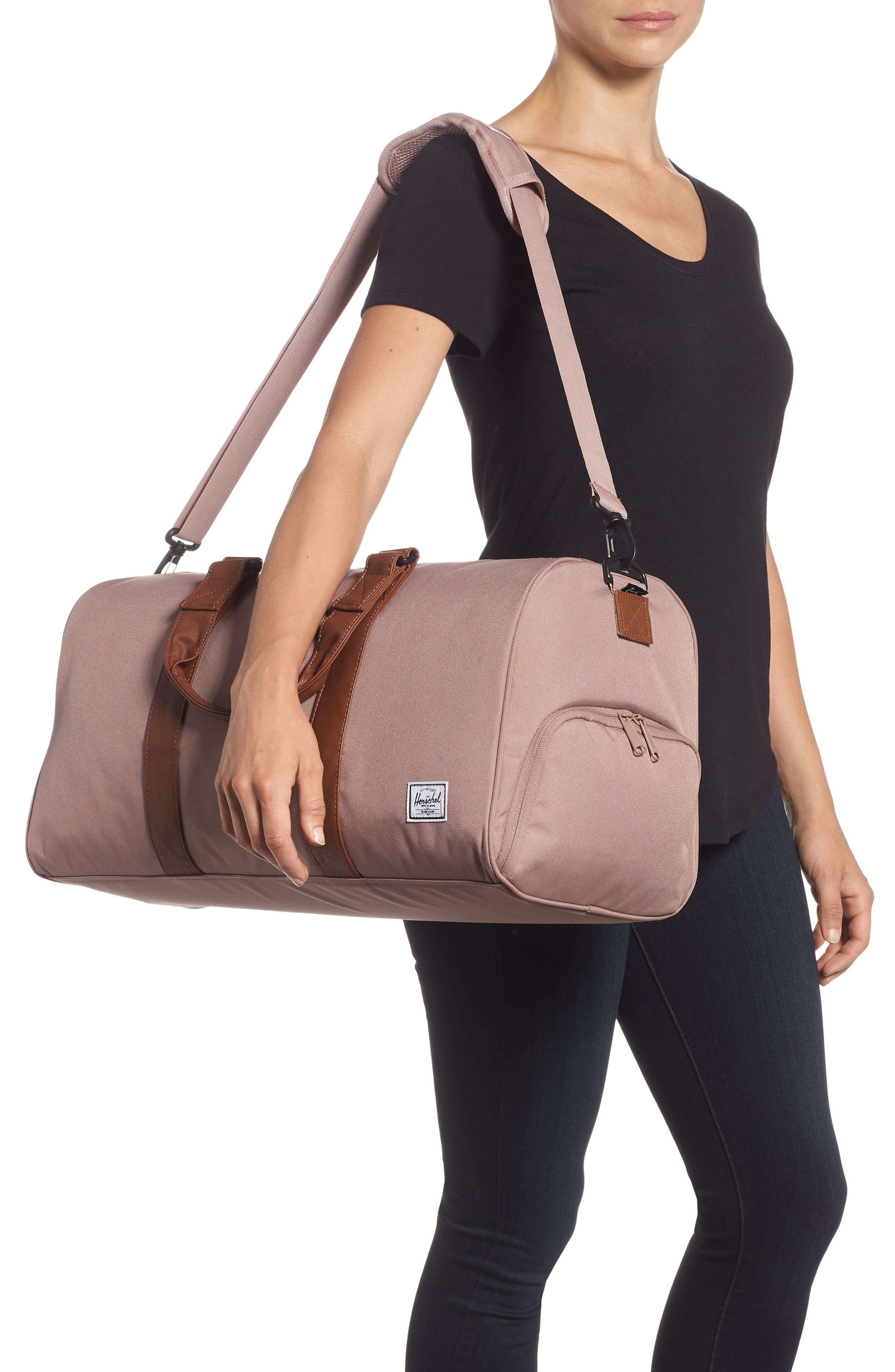 Canvas Duffle Bag, Alternate, color, ASH ROSE/TAN