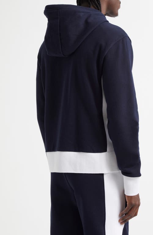 Thom Browne Zip Up Hoodie With Engineered 4 Bar In Color Blocked Solid In Blue