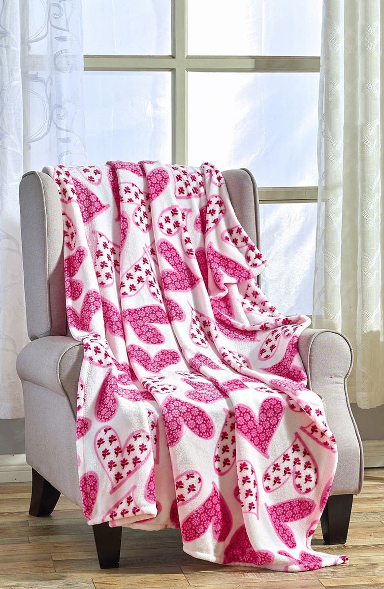 Luxury Home Scarlette All Season Microfiber Throw Blanket, Alternate, color, White/ Pink Muti