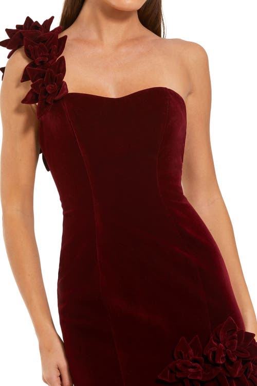 Mac Duggal Beaded High Neck Lace Mesh Sleeveless Column Gown In Burgundy
