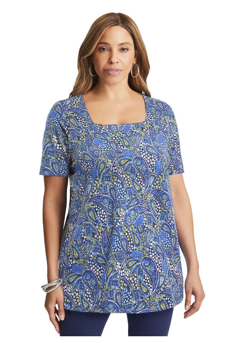 Stretch Cotton Square Neck Tunic, Main, color, BLUE GARDEN PAISLEY