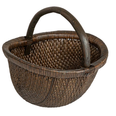 Antique Finish Hand-Woven Wicker Basket