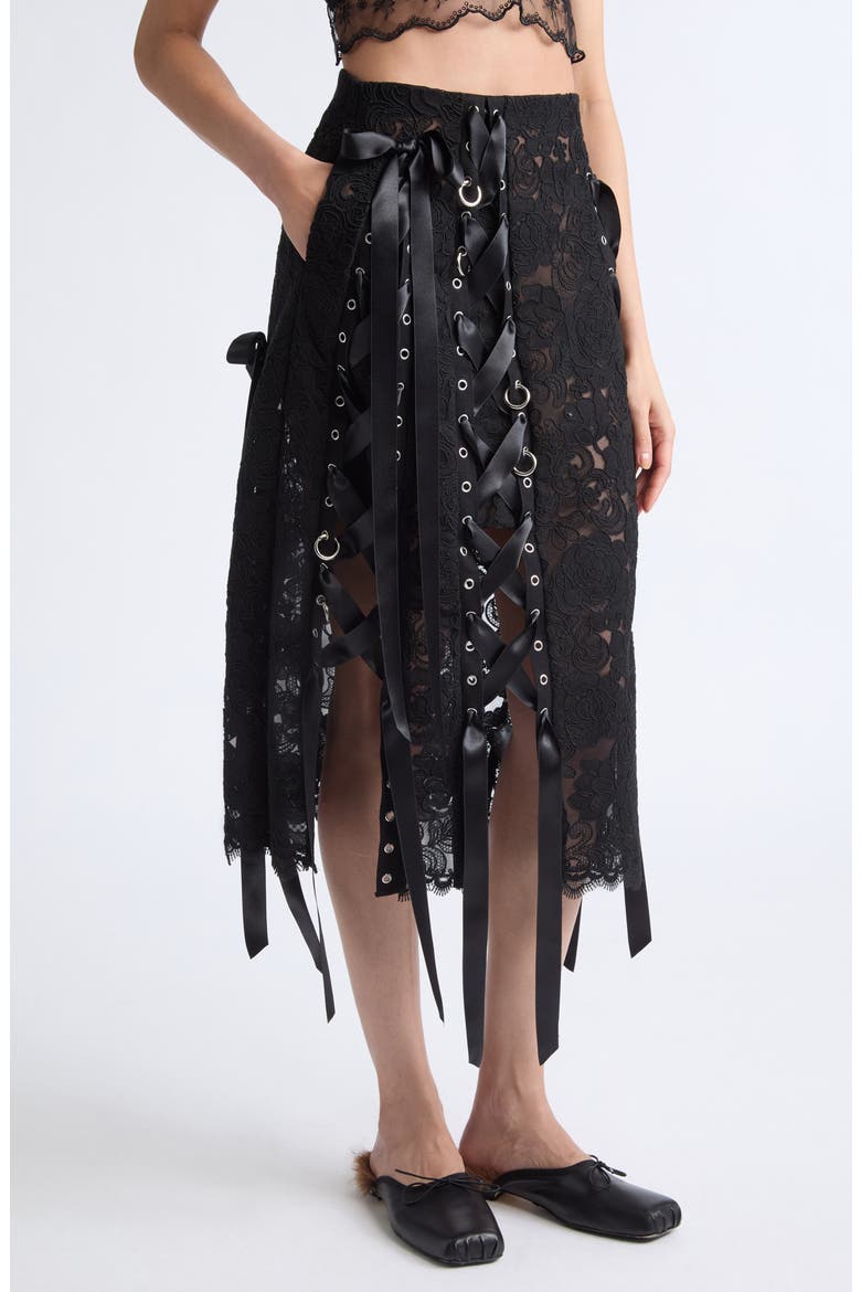 Unraveling Ribbon & Ring Lace Skirt, Alternate, color, BLACK