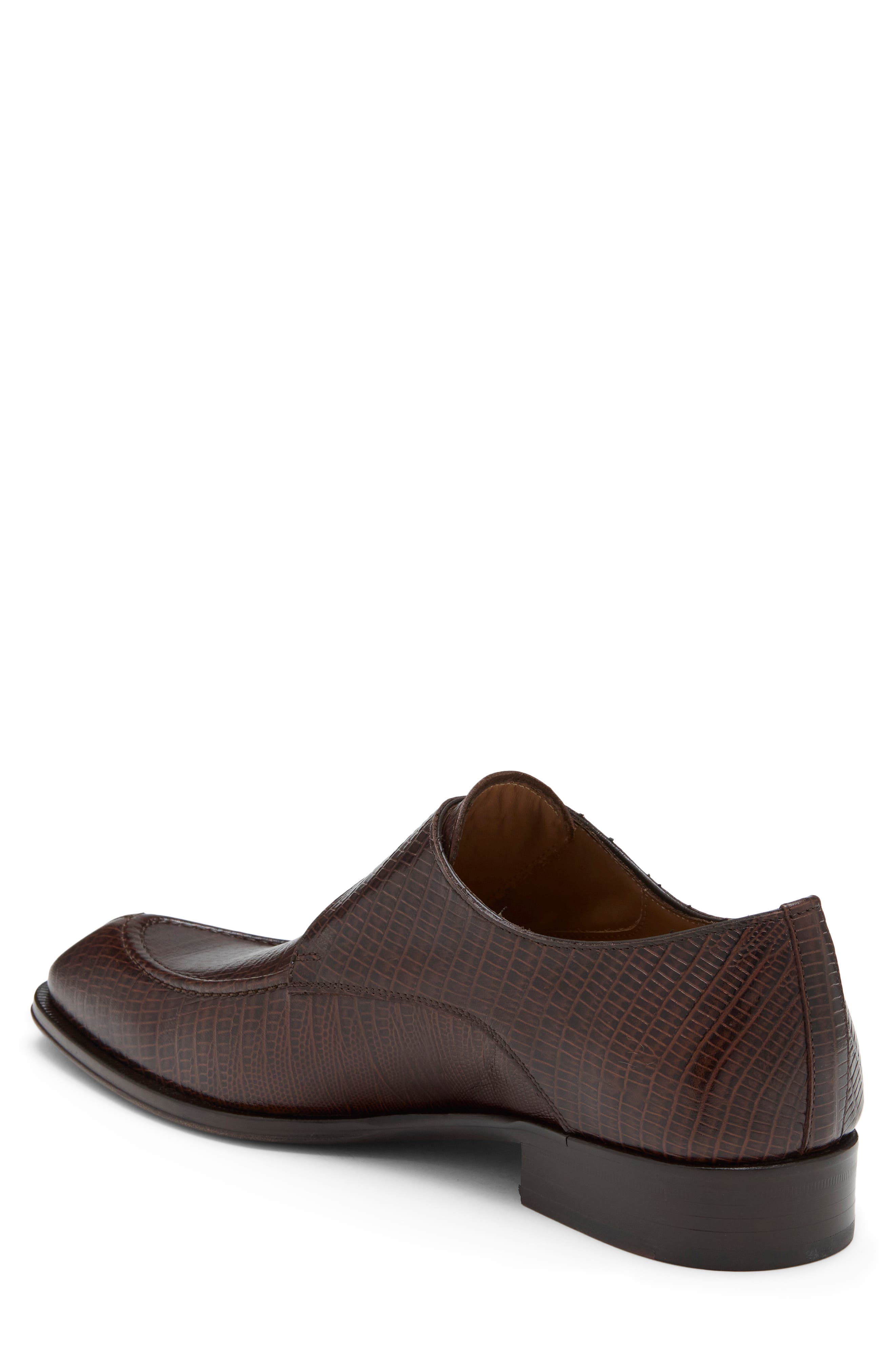 Lizard Embossed Monk Strap Shoe, Alternate, color, BROWN