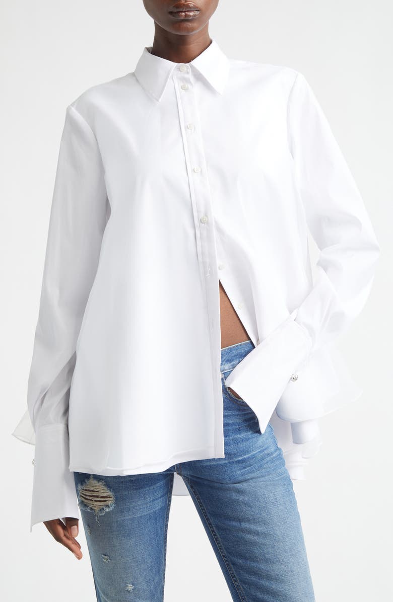 Brandon Maxwell The Vaughn Frothy Layered Button-Up Shirt, Alternate, color, White