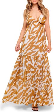 FLYING TOMATO Zebra Print V-Neck Maxi Dress