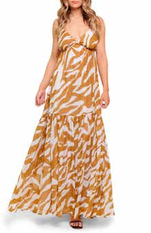 FLYING TOMATO Zebra Print V-Neck Maxi Dress