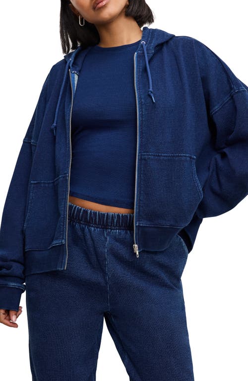 Good American Jeanius Boxy French Terry Zip Hoodie In Indigo377