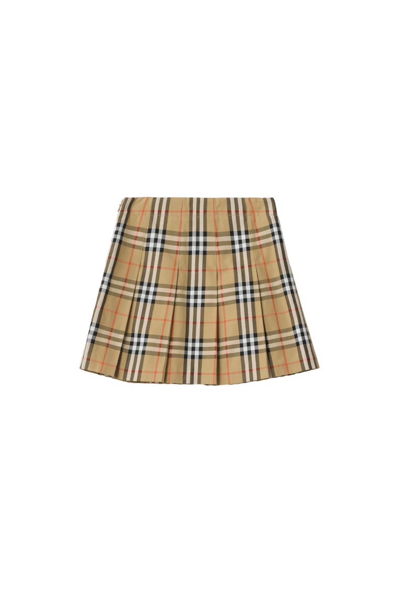 Pleated Check Cotton Twill Skirt, Alternate, color, Sand beige