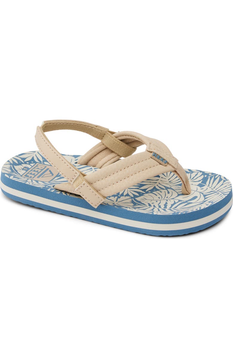 Reef Kids' Little Ahi Flip Flop, Main, color, Blue/ Tan Palm