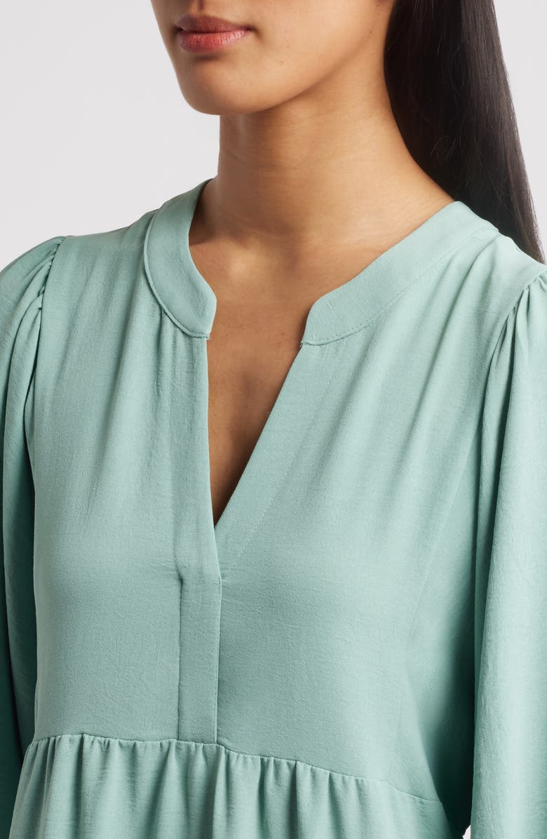 Connected Apparel V-Neck Puff Sleeve Pocket Dress, Alternate, color, Seafoam