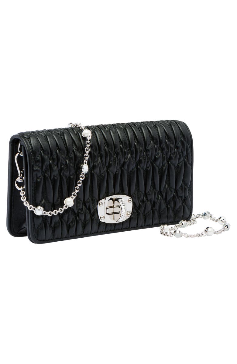 Miu Miu Matelassé Leather Wallet on a Chain, Alternate, color, 