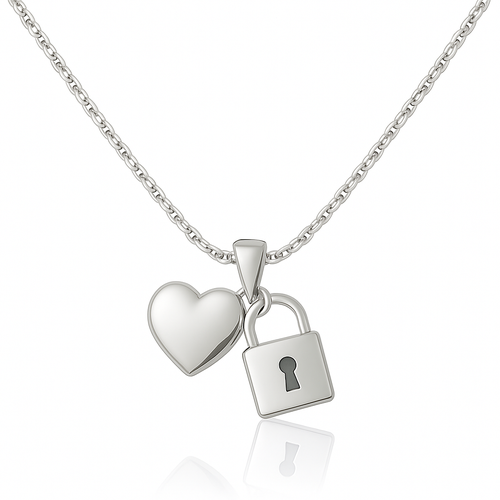Donatello Gian Heart And Lock Pendant Necklace In Silver