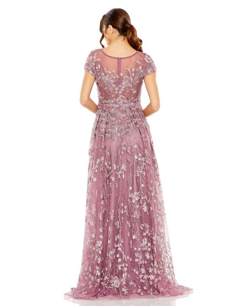 Mac Duggal Embellished Floral Cap Sleeeve A Line Gown In Wisteria