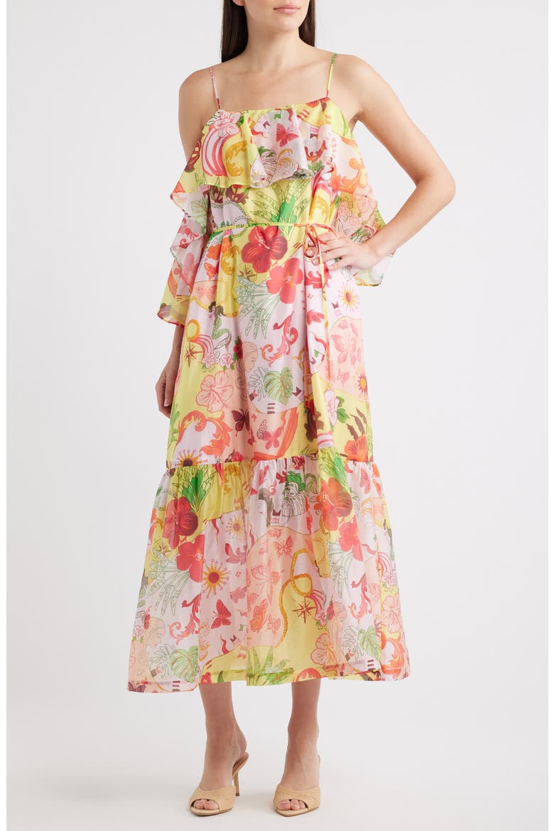 Ellera Floral Print Midi Dress, Main, color, TANGERINE MULTI