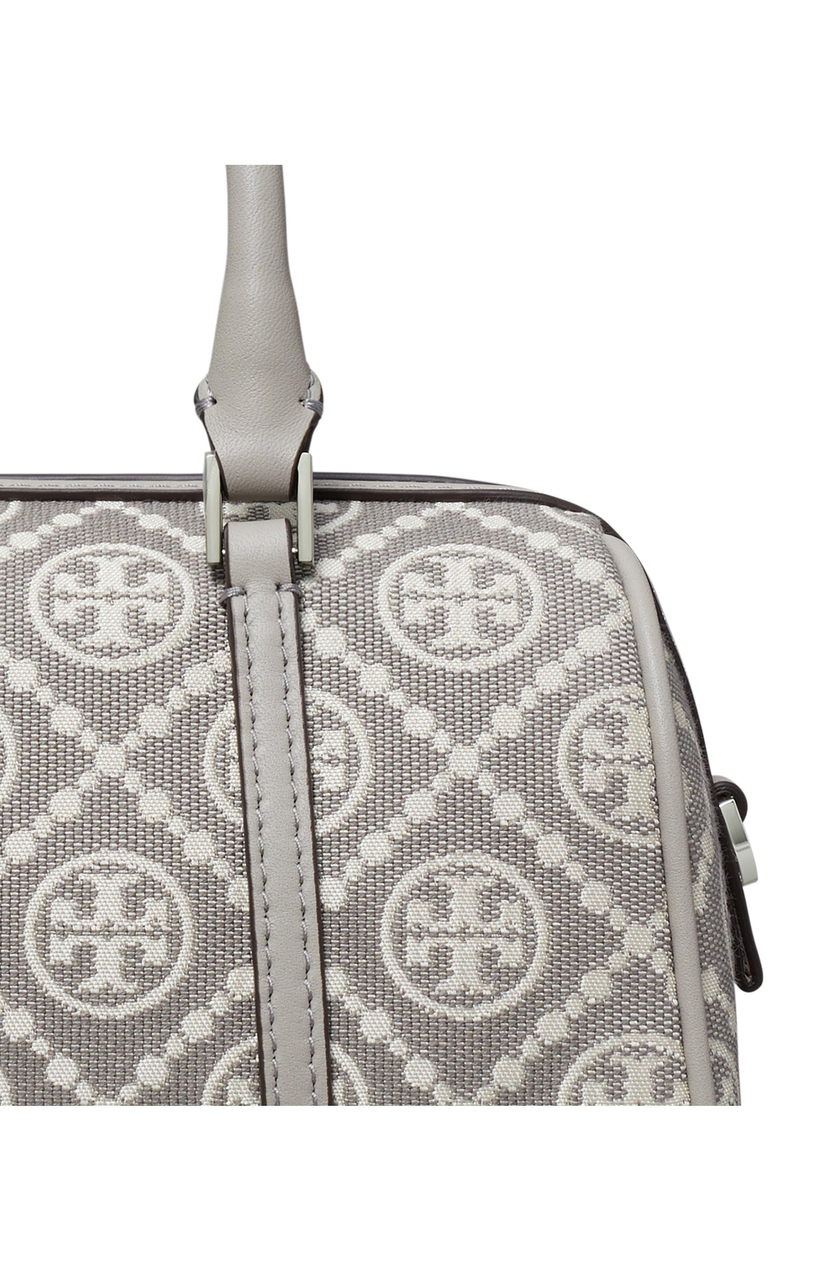 Tory Burch Mini T Monogram Jacquard Utility Barrel Bag, Alternate, color, Gray