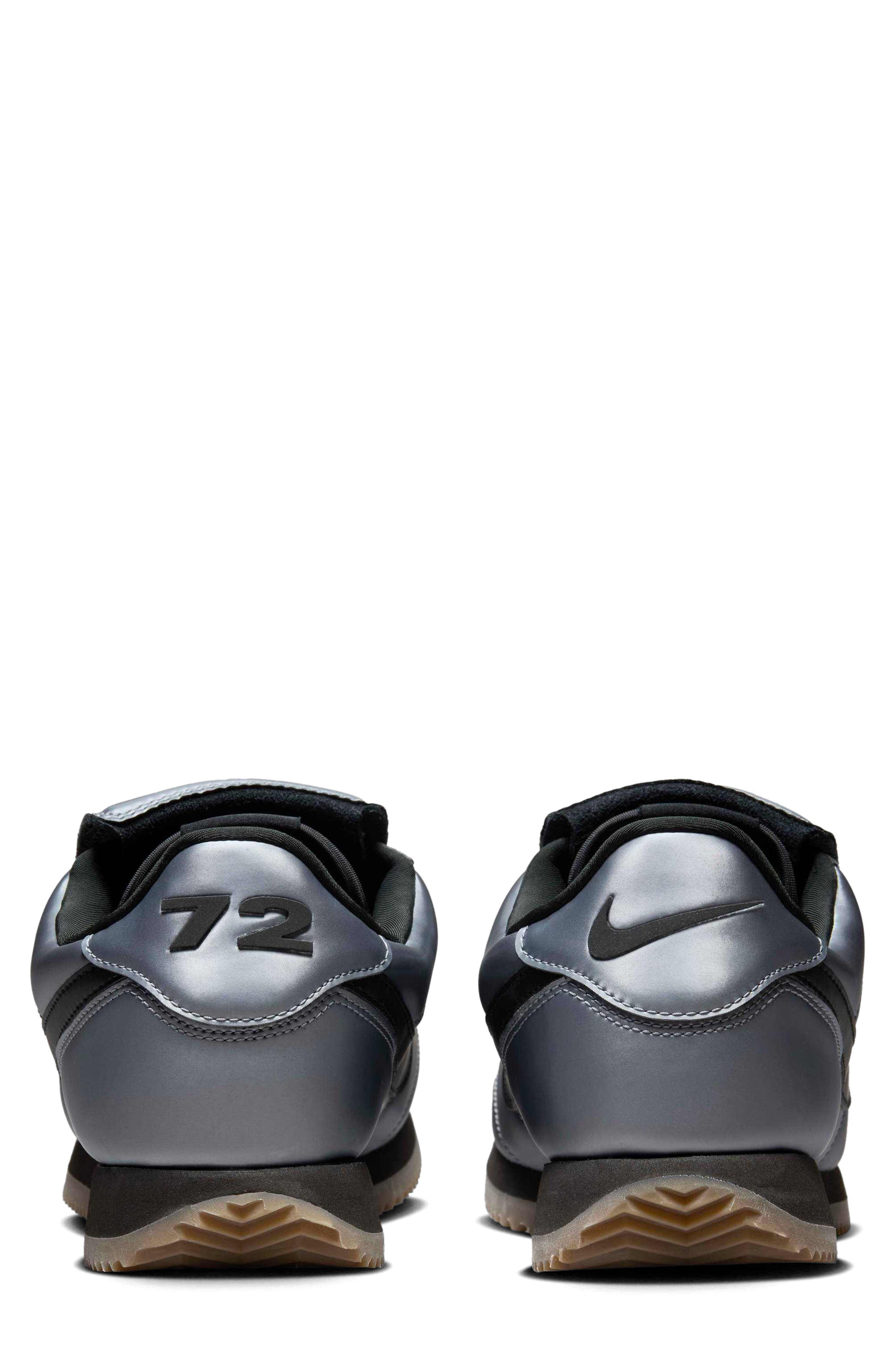 Nike Cortez Leather SE 'Metallic Cool Grey/Black' Soccer Sneaker, Alternate, color, 