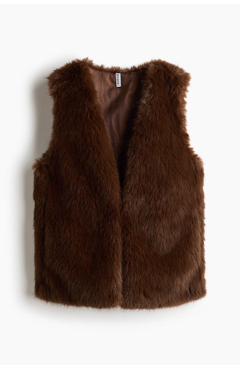 H&M Fluffy Gilet, Main, color, Dark Brown