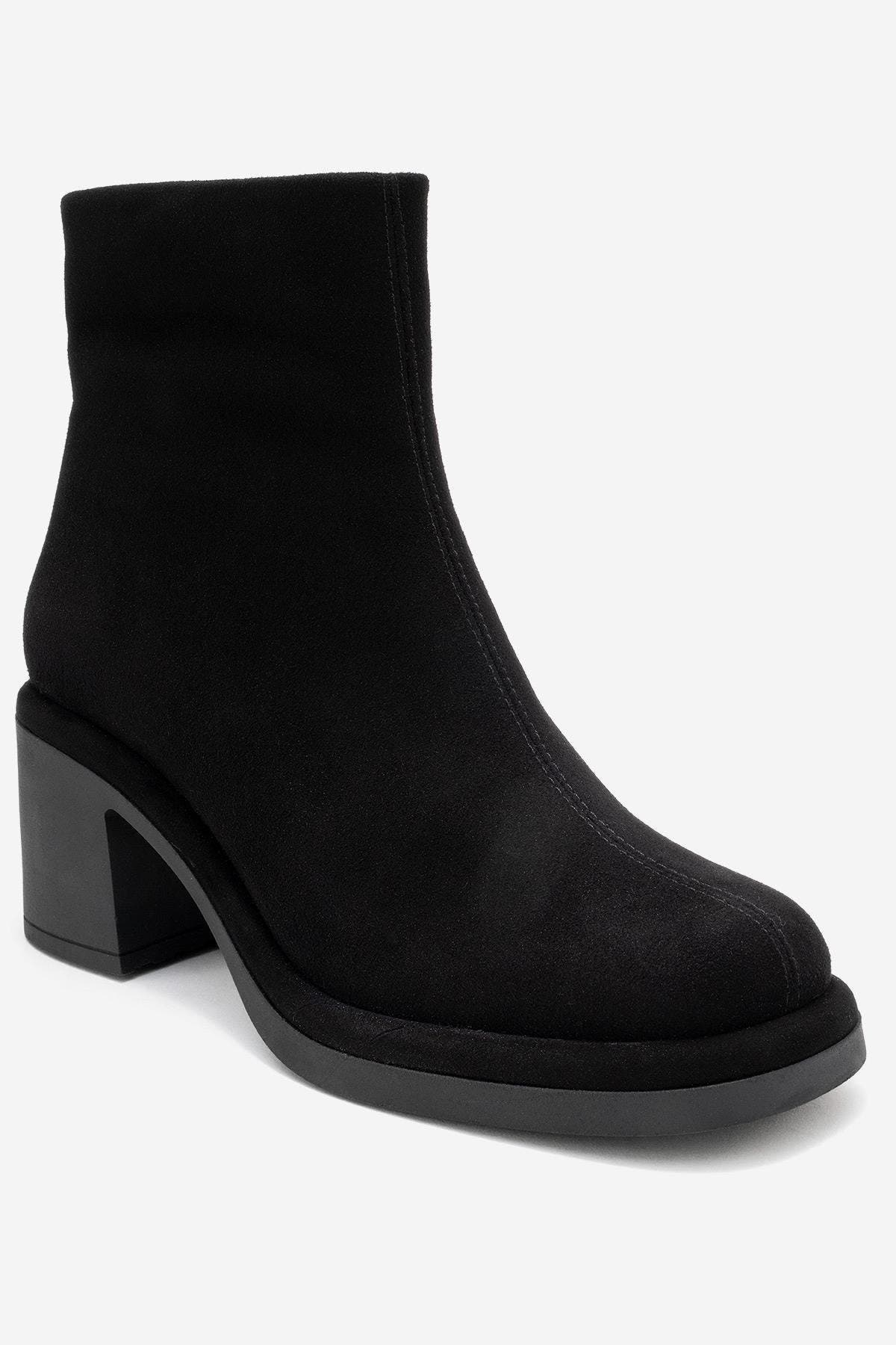 Forever & Always Shoes Junae Leather Block Heel Boot, Main, color, Black Suede