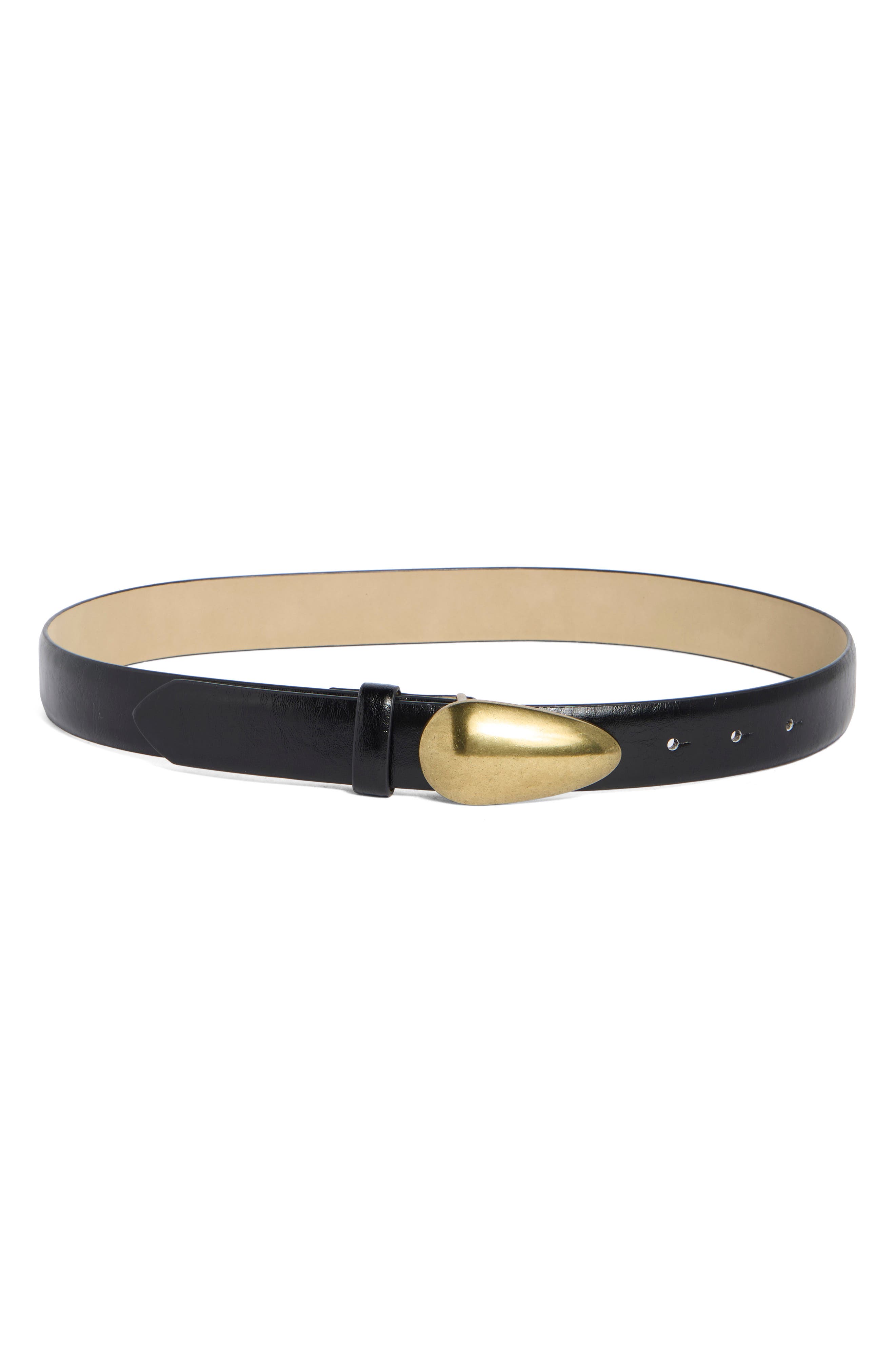 Steve Madden Glossy Teardrop Buckle Belt