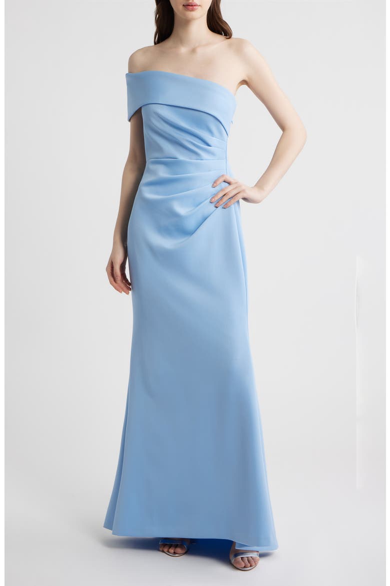 One-Shoulder Ruched Gown, Main, color, LAKE