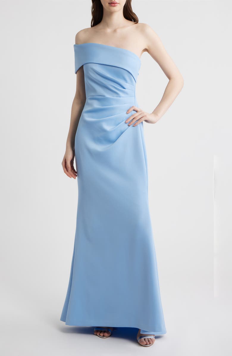 Eliza J One-Shoulder Ruched Gown, Main, color, Lake