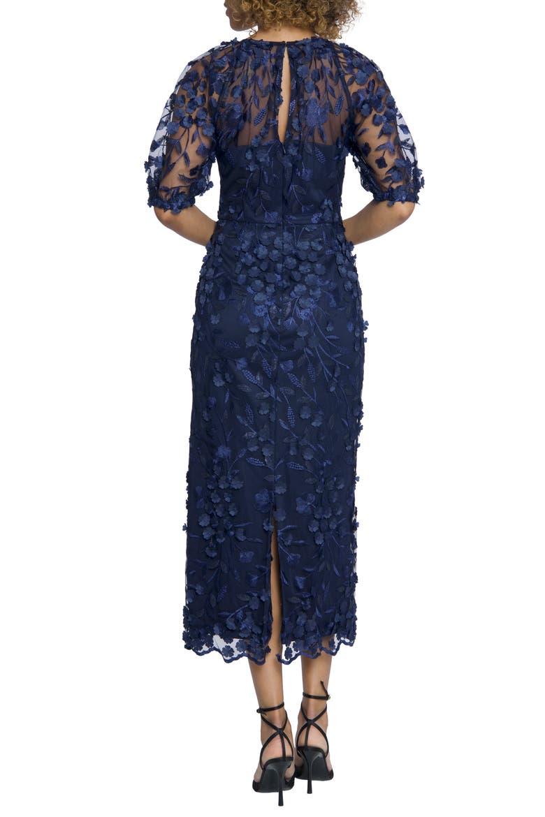 Floral Appliqué Midi Dress, Alternate, color, NAVY