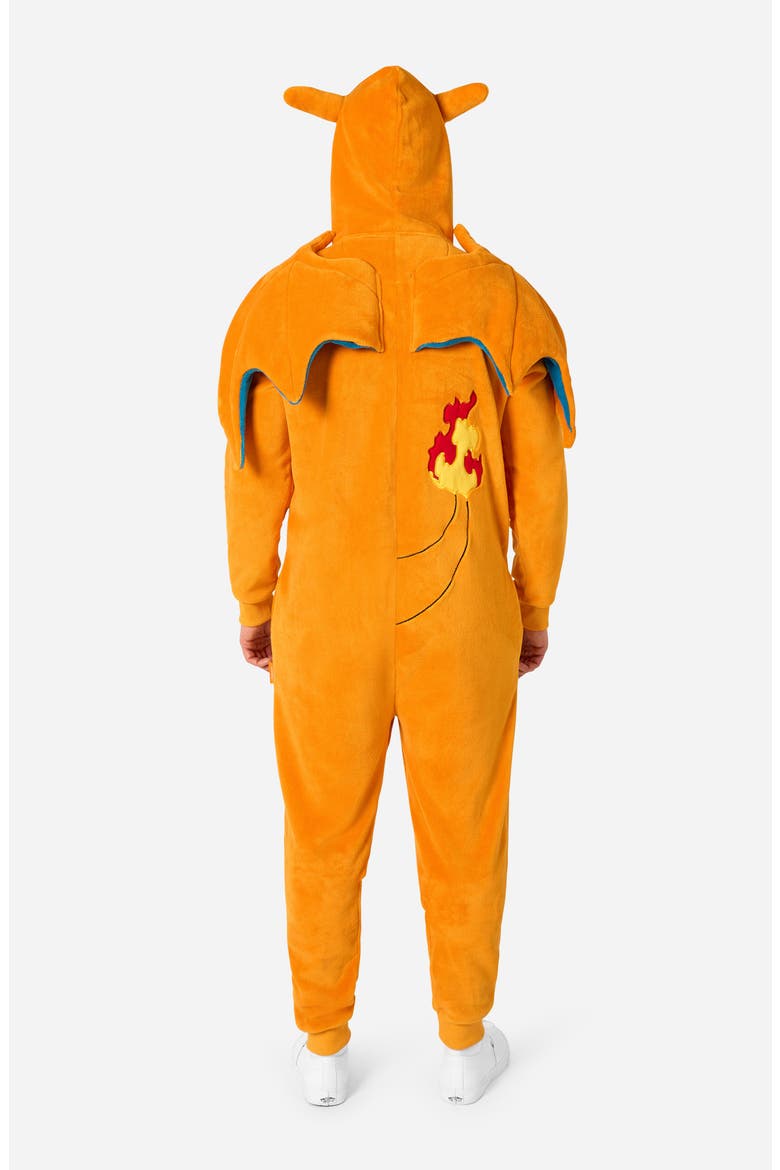 Pokémon Charizard Hooded Fleece Jumpsuit, Alternate, color, ORANGE