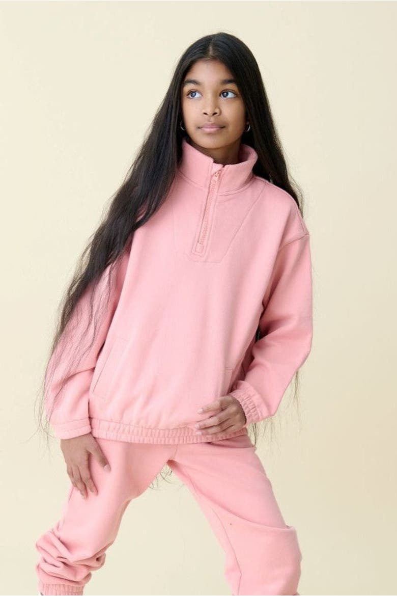 Girls Zip Collar French Terry Sweatshirt, Alternate, color, Pink