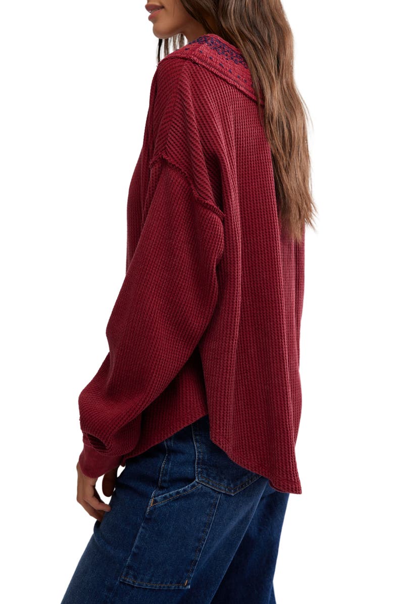 Free People Holly Embroidered Henley, Alternate, color, Aged Red Combo