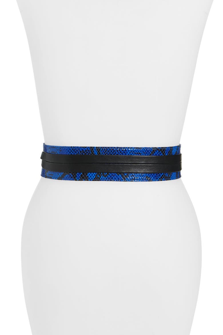 Tassel Leather Wrap Belt, Alternate, color, BLACK/BLUE SNAKE