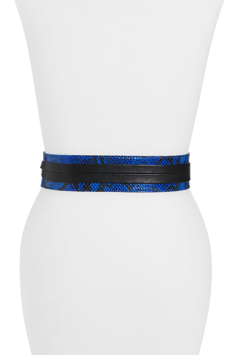 Raina Tassel Leather Wrap Belt, Alternate, color, Black/Blue Snake