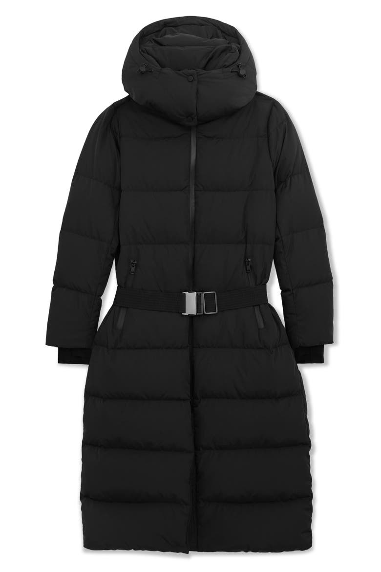 Colette Longline Puffer Coat with Removable Hood, Alternate, color, BLACK