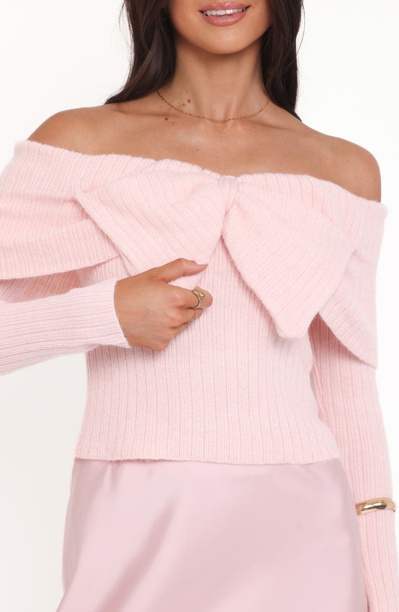 Petal & Pup Helene Off the Shoulder Bow Sweater, Alternate, color, Pink