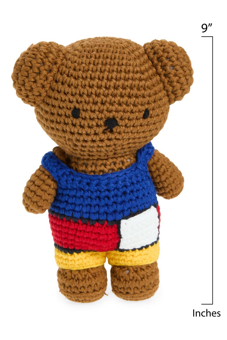 Boris & His Mondrian Overalls Crocheted Stuffed Animal, Alternate, color, BROWN MULTI