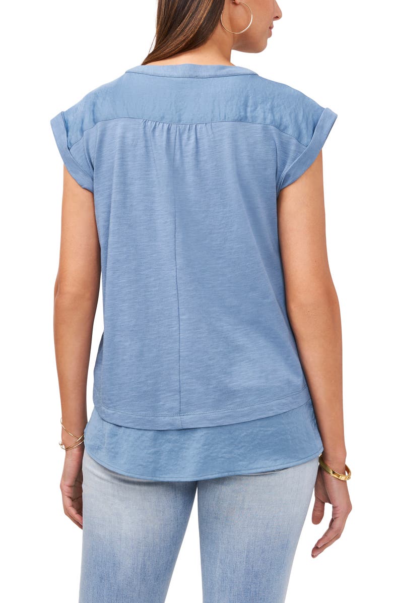 Vince Camuto Cuff Cap Sleeve Cotton Blend Blouse, Alternate, color, 