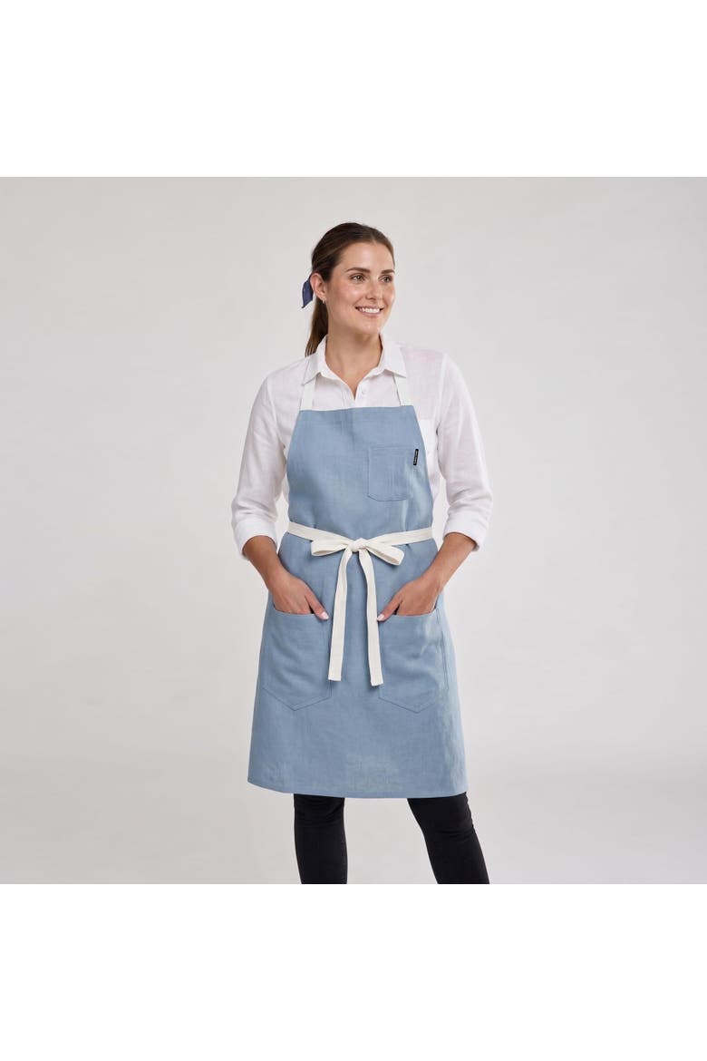 Everyday Linen Apron, Main, color, Dusty Blue / White
