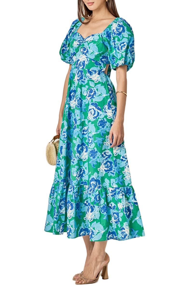 English Factory Floral Back Cutout Cotton Dress, Alternate, color, Blue / Green Floral