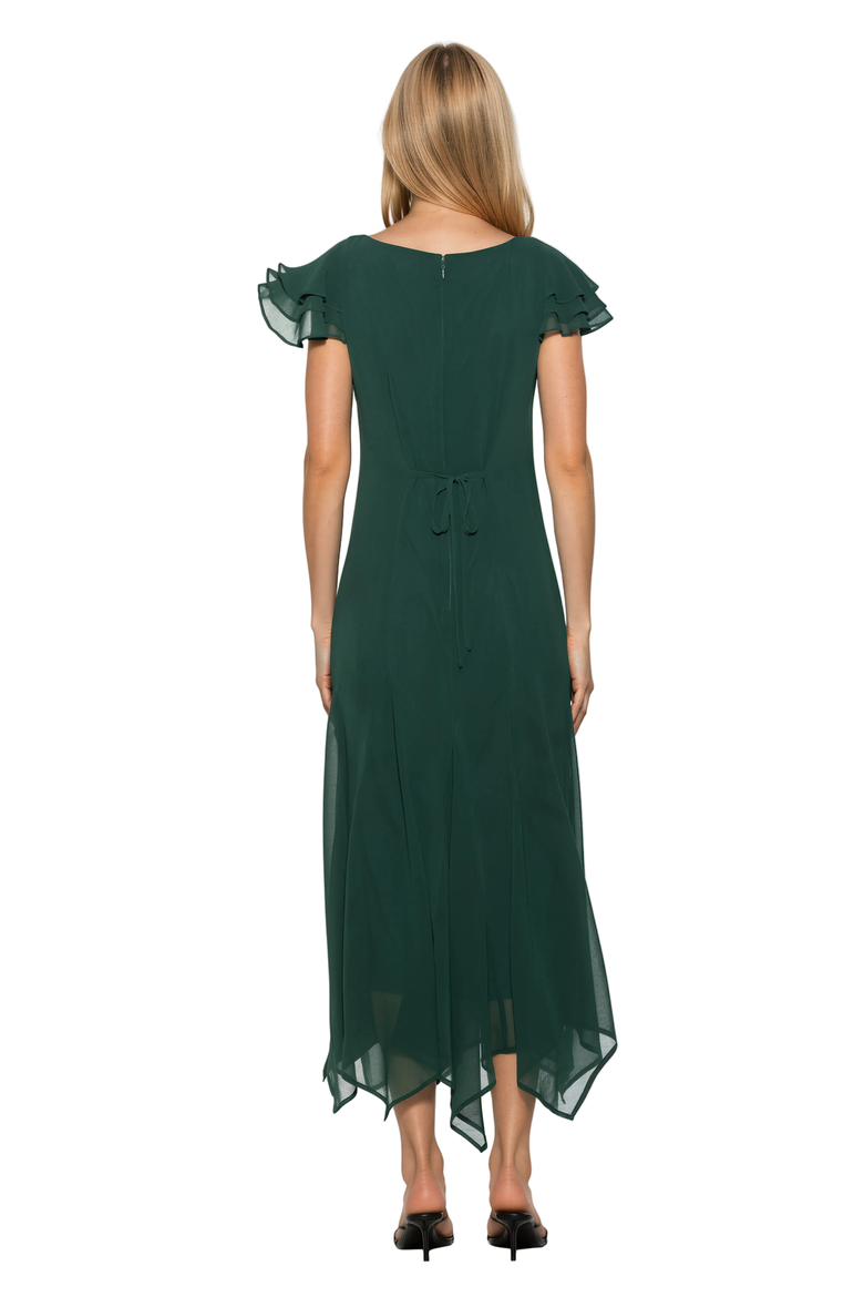 Kaelith Ruffle Sleeve Midi Dress, Alternate, color, Emerald