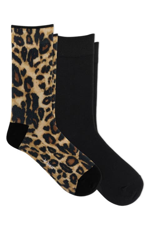 Leopard Print 2-Pack Crew Socks