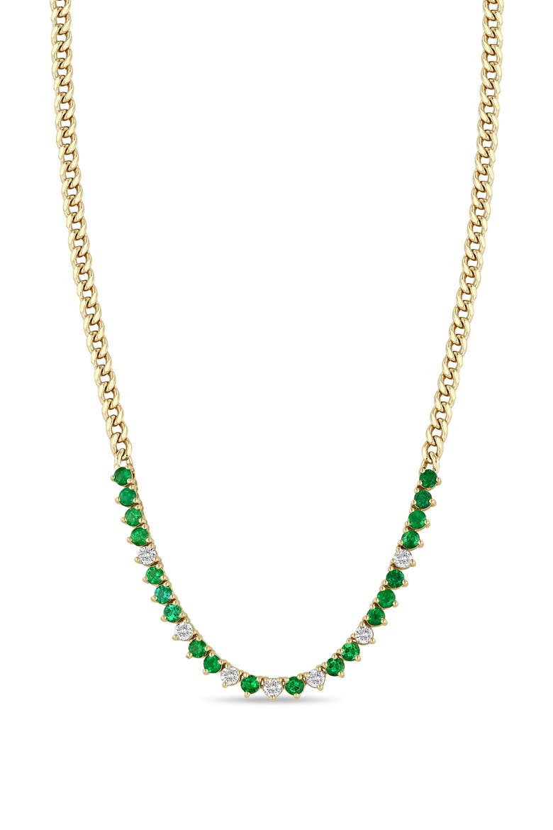 Emerald & Diamond Tennis Necklace, Main, color, 14K YELLOW GOLD